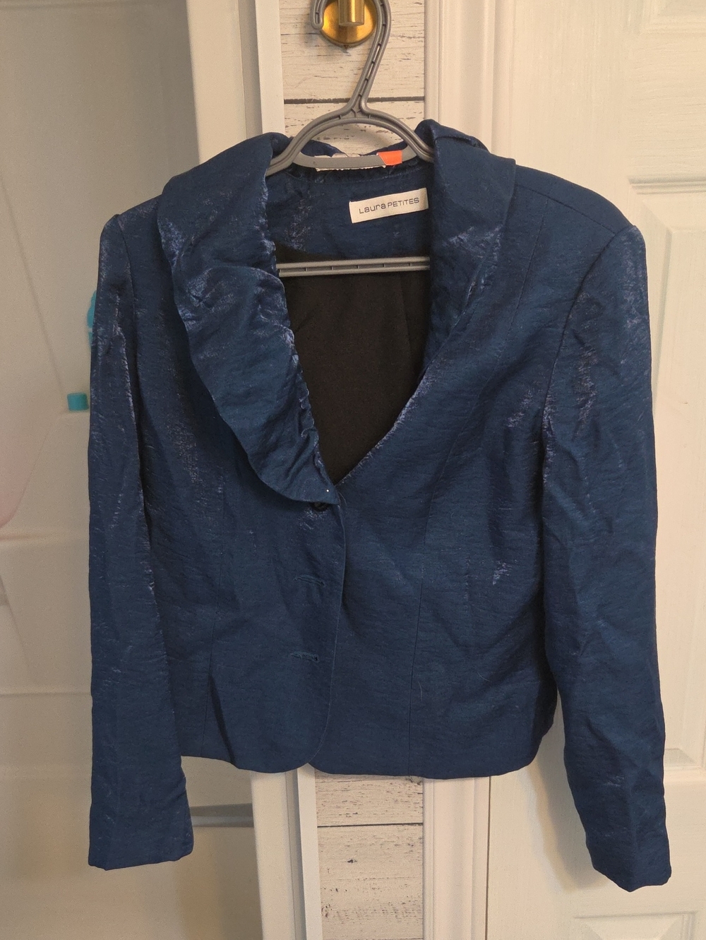 Blue Shimmer Ruffle Collar Women's Jacket